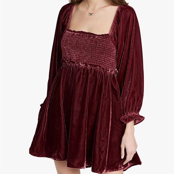 NWTGS Free People Daphne Velvet Mini Dress with Corset Back in Roan Rouge - Picture 8 of 13